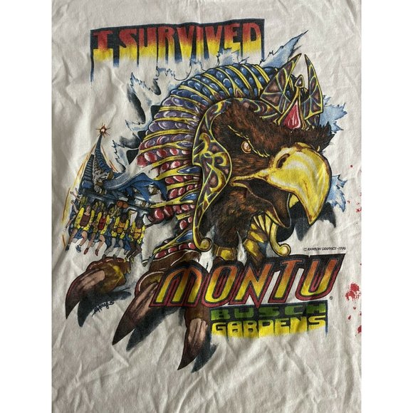 Vintage Busch Gardens Montu T Shirt Large 1996 Extremely Rare Eagle Claw Rib Rip - Picture 3 of 8